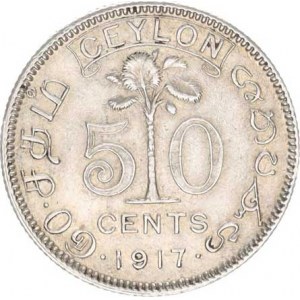 Ceylon, 50 Cents 1917 KM 109