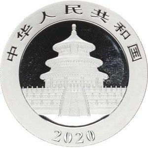 Čínská lidová republika, 10 Yuan 2020 - Panda / Chrám KM ., Ag 999 30,00g