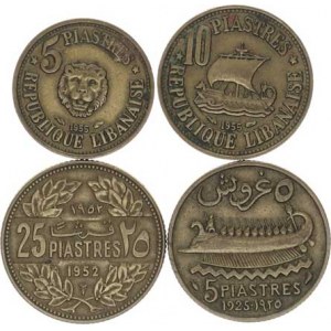 Libanon, 5 Piastres 1925 (Paříž), 1955, +10 Piastres 1955 +25 Piastres 195