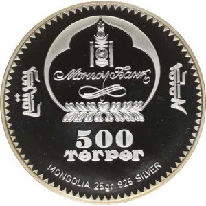 Mongolsko, 500 Tugrik 2008 - OH 2010, saně KM -, Ag 925 25,00 g