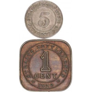Straits Settlements, 1 Cent 1920; +5 Cents 1919 (Ag) 2 ks