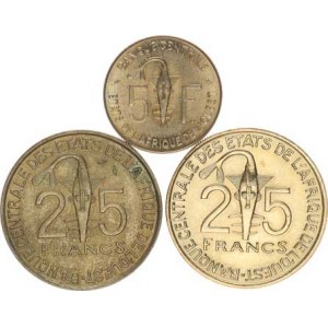 Středoafrické státy, 25 Francs 1979, 2003; +5 Francs 1974 KM 5, 9, 2a 3 ks