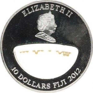 Fiji, 10 Dollars 2012 - zlato Jižní Afriky (s průhledným oválem naplněn