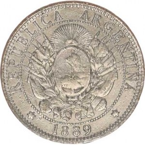 Argentina, 2 Centavos 1889 KM 33 postříbřený, stopa po oušku