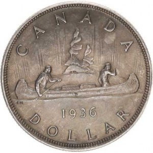 Kanada, 1 Dollar 1936 - kanoe KM 31 pěkná patina