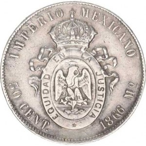 Mexiko, Maximilian (1864-1867), 50 Centavos 1866 Mo KM 387 RR ( Ag 900 13,426 g)