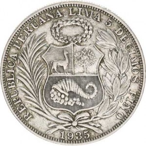 Peru, 1 Sol 1935 KM 218,2 Ag 500 25,082 g