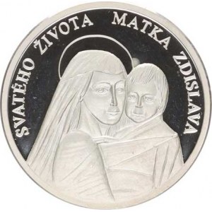 Ražby fy. Zlatá Koruna, Svatého života Matka Zdislava, (s dítětem v náručí) / Kříž, opis: