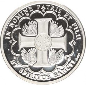 Ražby fy. Zlatá Koruna, Svatého života Matka Zdislava, (s dítětem v náručí) / Kříž, opis: