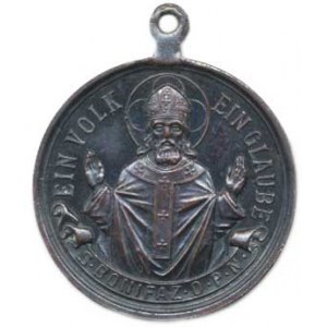 Náboženské medaile, Svatý Bonifác, biskup a mučedník. A: Poloviční postava světce s