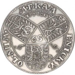 Olomouc, M. F. KAMENICKÝ. OL . NUM., mezi třemi erby Moravy-Slezska-Lašska