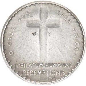 Vatikán - Papežský stát, Pius XI., medaile na jubil. Svatý rok 1933, poprsí zprava / Kříž