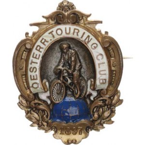 Rakousko - odznaky, OESTERR. TOURING CLUB 1897, v bílé smalt. podkově cyklista na k