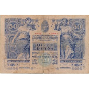 Rakousko - Uhersko, 50 Kronen 2.1. 1902 sér. 1153 Pick 6, 2X přelož., natrž.