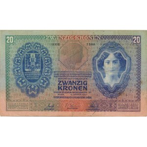 Rakousko - Uhersko, 20 Kronen 2.1. 1907 sér. 1588 Pick 10, 2x přelož.