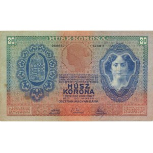 Rakousko - Uhersko, 20 Kronen 2.1. 1907 sér. 1588 Pick 10, 2x přelož.