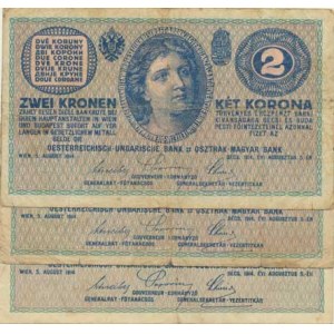 Rakousko - Uhersko, 2 Kronen 1914 sér. A , B, C Pick 17a, 17b 3 ks