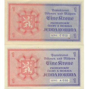 Protektorát Čechy a Morava, 1 K b.l./1940/ sér. A 030, C 012 Baj.30 neperf. 2 ks