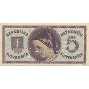 Slovenská republika, 1939 - 1945, 5 Ks b.l. (1945) sér. D 026 SPECIMEN Baj. 55a