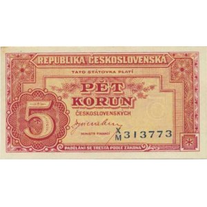 Československo, 1945-1953, 5 Kčs b.l. (1945) sér. X/M neperf. Baj. 70