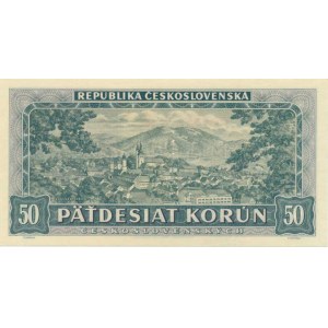 Československo, 1945-1953, 50 Kčs 1948 sér. A 43 perf. 3x malá dírka Baj. 81b