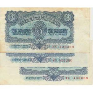 Československo, 1953-1992, 3 Kčs 1953 sér. ZB - čísl. 6a 3x m. dír; + sér. KN - čísl. 2c n
