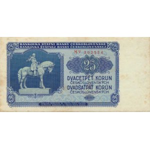 Československo, 1953-1992, 25 Kčs 1953 sér. MV Baj. 90b neperf., dr. hnědé skvr.