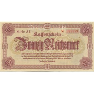 Platné na území ČSR, 20 RM 28.4.1945 sér. AU - tzv. liberecká Baj. D20 SPECIM