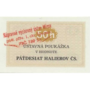 Československo - nouzová platidla, 50 Halierov 1981 - ústavná poukážka , razítko: Nápravně výchovný