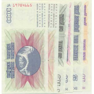 Bosna a Herzegovina, 10, 25, 50, 100, 500, 1000 Dinara 1992 6 ks Pick 10-15