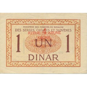 Jugoslávie, 1 Dinar b.l. (1919) - přetisk 4 Krune Pick 15 R, přelož.