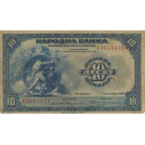 Jugoslávie, 10 Dinara 1.11. 1920 sér. AL Pick 21 R