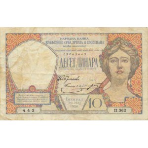 Jugoslávie, 10 Dinara 26.5. 1926 sér. II. 362 Pick 25 R