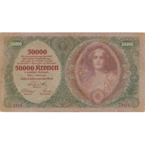 Rakousko, 50 000 Kronen 2.1. 1922 série 1058 Pick 80, přelož., natrž.