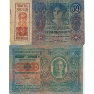 Rakousko, 100 Kronen (1912) sér. 3947 přetisk DEUTSCHÖSTERREICH Pick 55