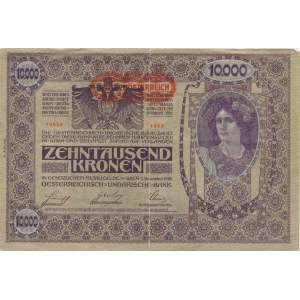 Rakousko, 10 000 Kronen 1918 - přetisk DEUTSCHÖSTERREICH