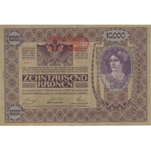 Rakousko, 10 000 Kronen b.l. /1919/ II. vydání sér. 1801 - přetisk DEUTS