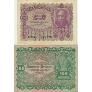 Rakousko, 100 Kronen 2.1. 1922 sér. 1023; +20 Kronenn 2.1. 1922 sér. 1