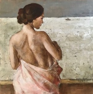 Monika Krzakiewicz, Akt z różowym ręcznikiem, 2020