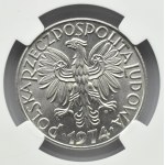 Polska, PRL, Rybak, 5 złotych 1974 PŁASKA DATA, Warszawa, NGC MS64