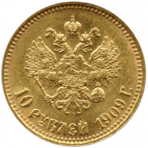 Rosja, Mikołaj II, 10 rubli 1909, Petersburg, menniczy egzemplarz