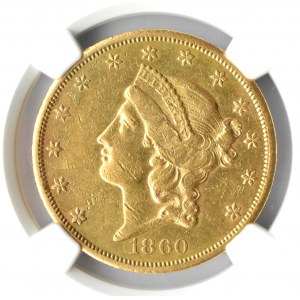 USA, Liberty Head, 20 dolarów 1860 S, San Francisco, NGC AU