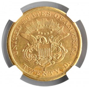 USA, Liberty Head, 20 dolarów 1860 S, San Francisco, NGC AU
