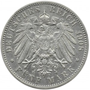 Niemcy, Badenia, Friedrich, 5 marek 1908 G, Karlsruhe