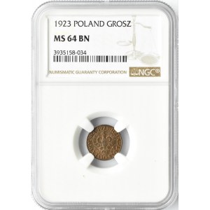 Polska, II RP, 1 grosz 1923, Warszawa, NGC MS64 BN