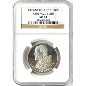 Polska, PRL, 1000 złotych 1983, Jan Paweł II, Warszawa, NGC MS64