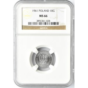 Polska, PRL, 10 groszy 1961, Warszawa, NGC MS66