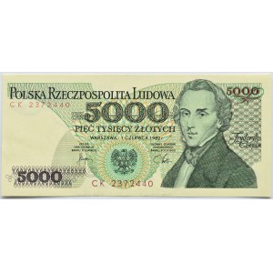 Polska, PRL, F. Chopin, 5000 złotych 1982, seria CK, Warszawa, UNC