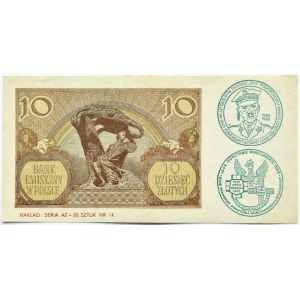 Polska, Generalna Gubernia, 10 złotych 1940, seria L, nadruk, Klub Żołnierza