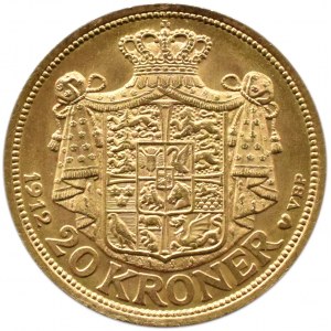 Dania, Fryderyk VIII, 20 koron 1912 VBP, Kopenhaga